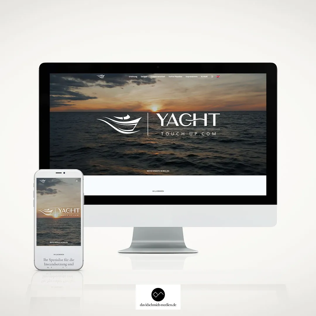 Computerbildschirm mit Website Yacht Touch Up
